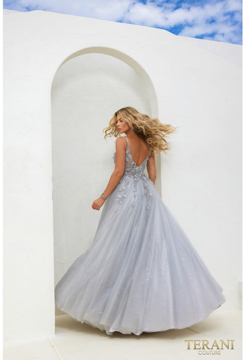 Terani Couture 241P2281 Elegant Prom Spaghetti Strap Lace Formal Glitter Tulle Dress