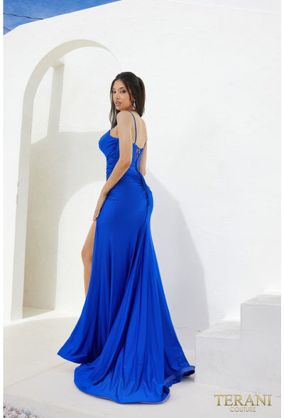 Terani Couture 241P2291 Sophisticated Prom Evening Spaghetti Strap Long Jersey Dress