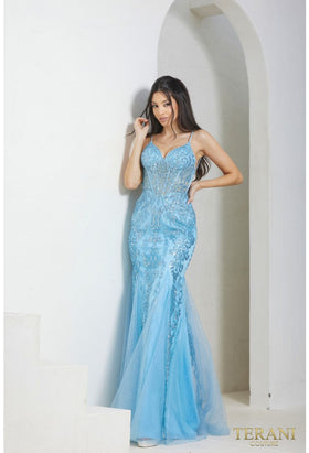 Terani Couture 241P2294 Sophisticated Prom Trumpet Sleeveless Long Formal Lace Dress