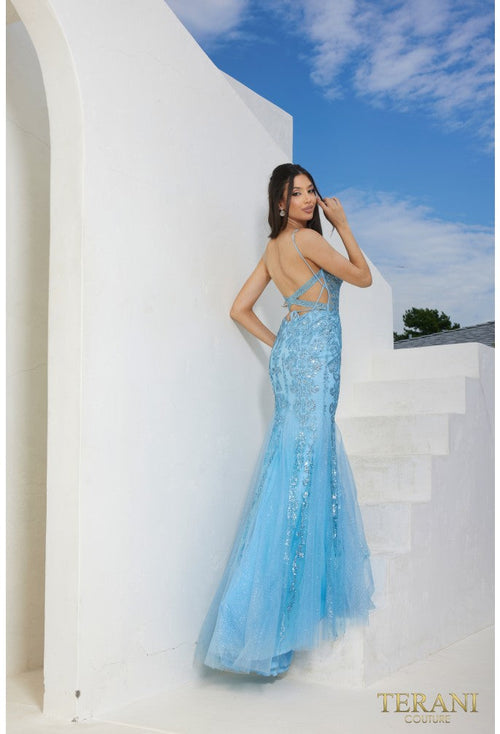 Terani Couture 241P2294 Sophisticated Prom Trumpet Sleeveless Long Formal Lace Dress