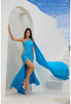 Terani Couture 241p2295 Asymmetrical Bodycon Sleeveless Ocean Blue Long Prom Dress