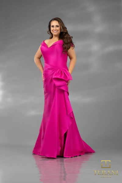 Terani Couture 242m3335 Stretch Mikado Off Shoulder Long Column Dress