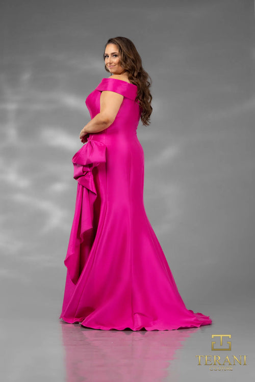 Vestido largo de columna con hombros descubiertos en mikado elástico Terani Couture 242m3335