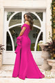 Vestido largo de columna con hombros descubiertos en mikado elástico Terani Couture 242m3335