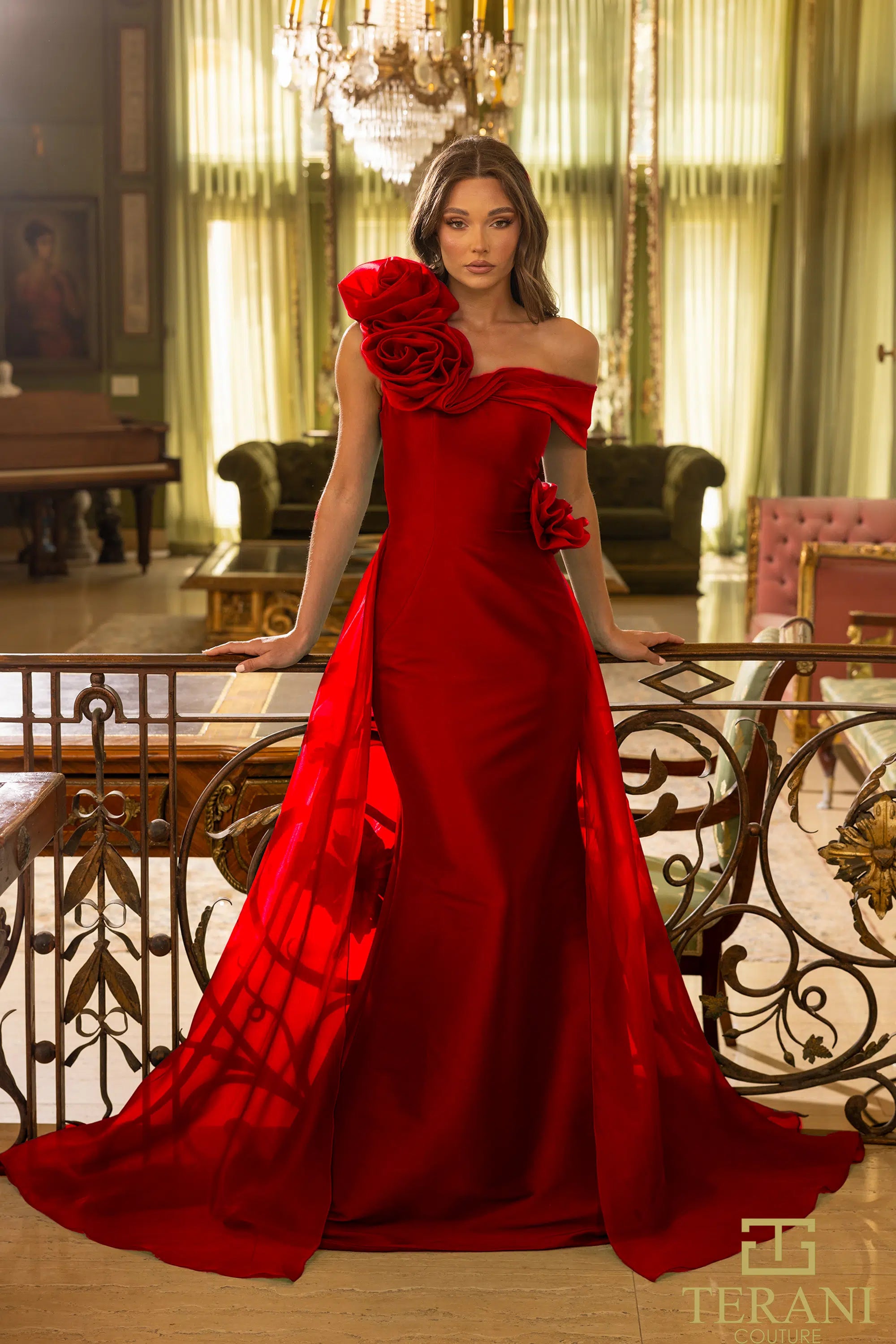 Terani Couture 242m3342 Stretch Mikado Off Shoulder Asymmetric Dress