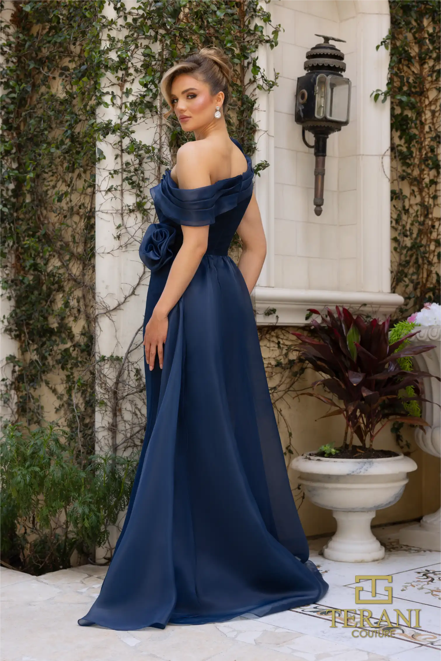 Terani Couture 242m3342 Stretch Mikado Off Shoulder Asymmetric Dress