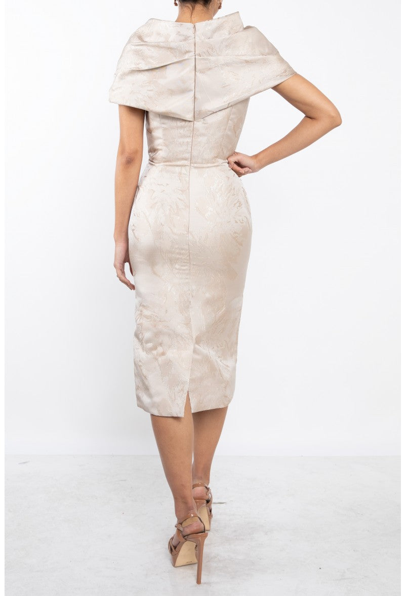 Vestido de cóctel ajustado de manga corta en jacquard Terani Couture 242c3020