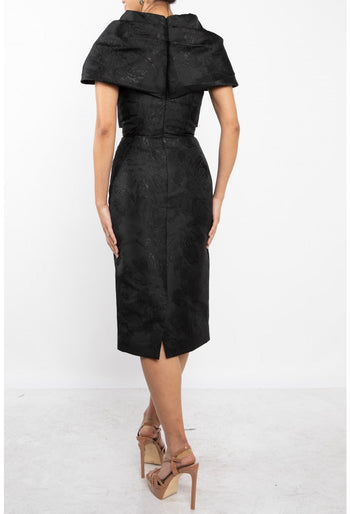 Terani Couture 242c3020 Jacquard Short Sleeves Slim Cocktail Dress