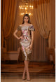 Cocktail Dresses Printed Short Cocktail Dress Taupe Rose