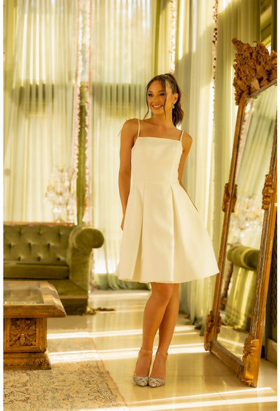 Cocktail Dresses Short A Line Pleated Cocktail Dress  Ivory