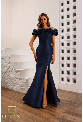 Terani Couture 242E3102 Glamorous Formal Prom Slit Long Premium Fuchsia Dress