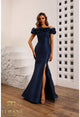 Vestido de corte trompeta con abertura alta y hombros descubiertos de mikado Terani Couture 242e3102