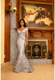 Prom Dresses Floral Long Mermaid Long Formal Prom Dress Denim Blue