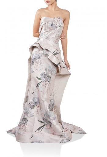 Terani Couture 242E3145 Floral Print Long Formal Gown with Removable Cape