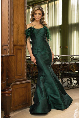Terani Couture 242E3160 Glamorous Evening Off-Shoulder Trumpet Formal Jacquard Dress