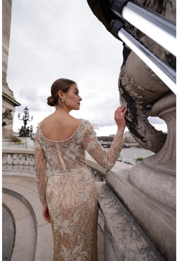Vestido de fiesta formal con cuentas y manga larga Terani Couture 242GL3219