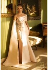 Vestido de corte trompeta con abertura frontal y un hombro de mikado elástico Terani Couture 242m3311