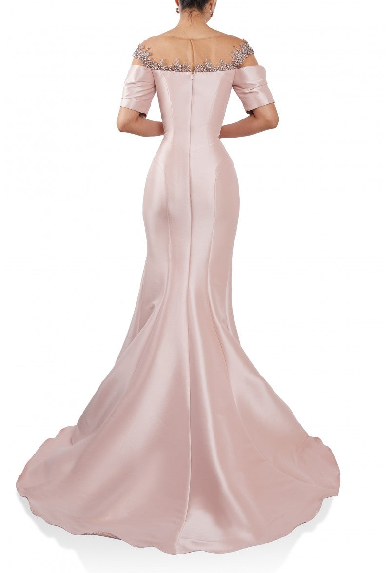 Vestido de fiesta formal largo de sirena metalizado Terani Couture 242M3313