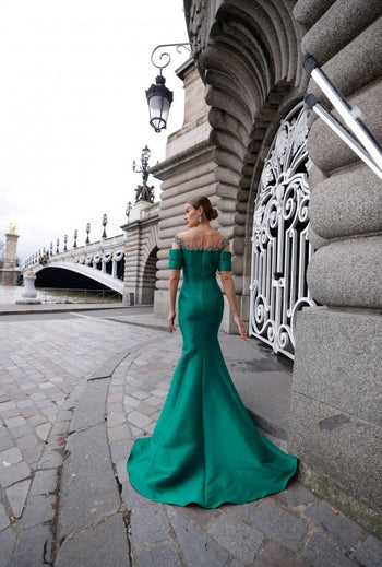 Vestido de fiesta formal largo de sirena metalizado Terani Couture 242M3313
