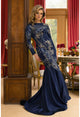 Terani Couture 242m3331 Satin Long Sleeves Boat Neck Trumpet Dress