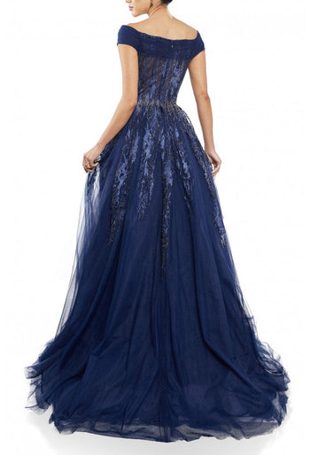 Terani Couture 242M3347 Vestido largo de fiesta formal con corte en A y purpurina