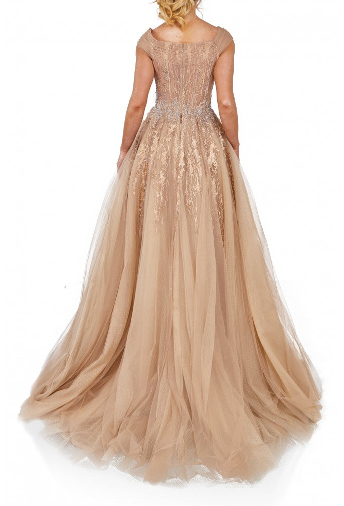 Terani Couture 242M3347 Vestido largo de fiesta formal con corte en A y purpurina