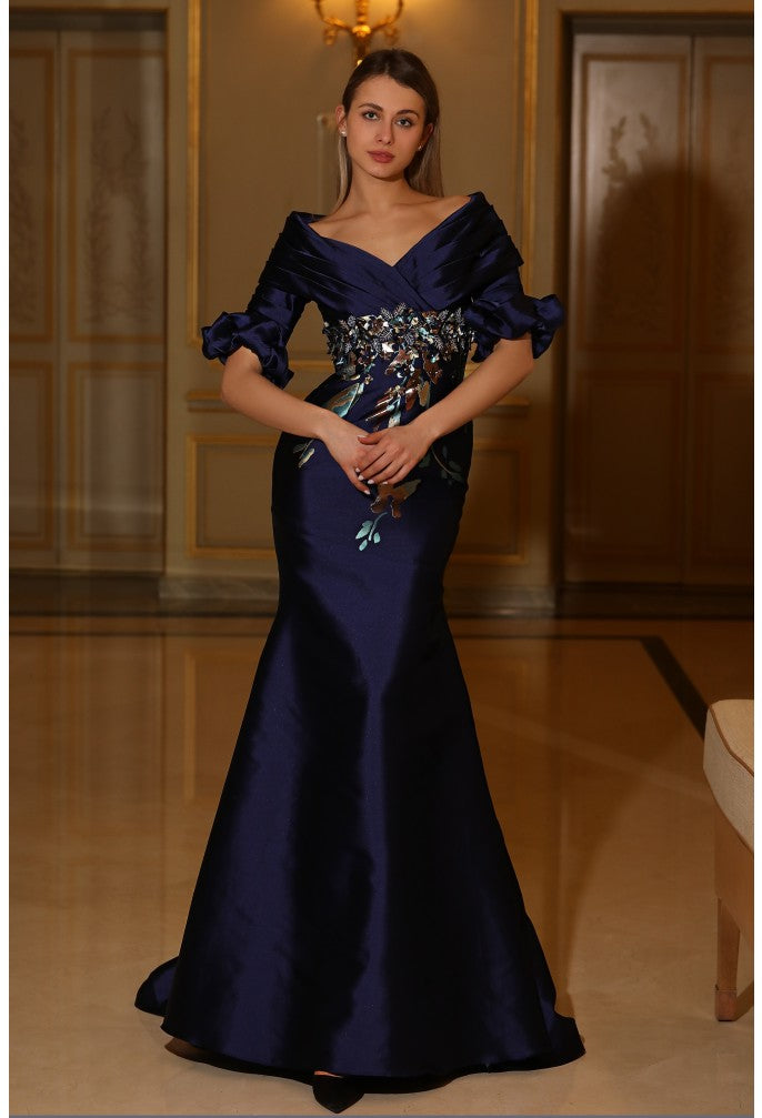 Elegant Evening Prom Long Blue Formal Printed Jacquard Dress 242M3368 by  Terani Couture