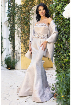 Terani Couture 242M3372 Formal Prom Off-Shoulder BallDress Long Evening Jacquard Dress