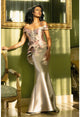 Forma Dresses Long Printed Evening Formal Prom Dress Taupe Rose