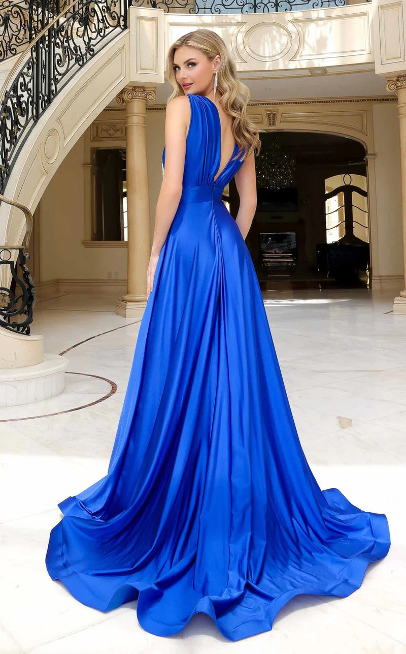Jessica Angel JA2433 V-Neck Sleeveless A-Line Court Train Prom Jersey Dress