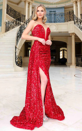Jessica Angel JA2436 Strapless Fitted Low Back Draped Velvet Sequin Dress