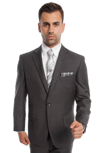 Traje de negocios básico de dos botones y corte moderno para hombre en gris