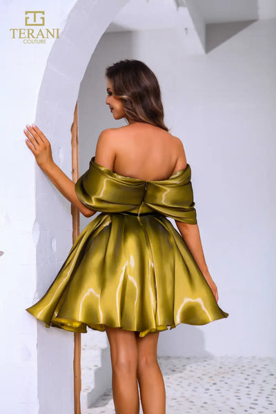 Terani Couture 251C4045 Glamorous Cocktail Off-Shoulder Evening Liquid Organza Dress