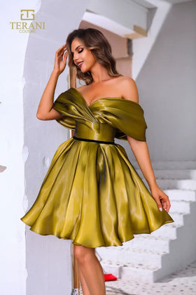 Terani Couture 251C4045 Glamorous Cocktail Off-Shoulder Evening Liquid Organza Dress
