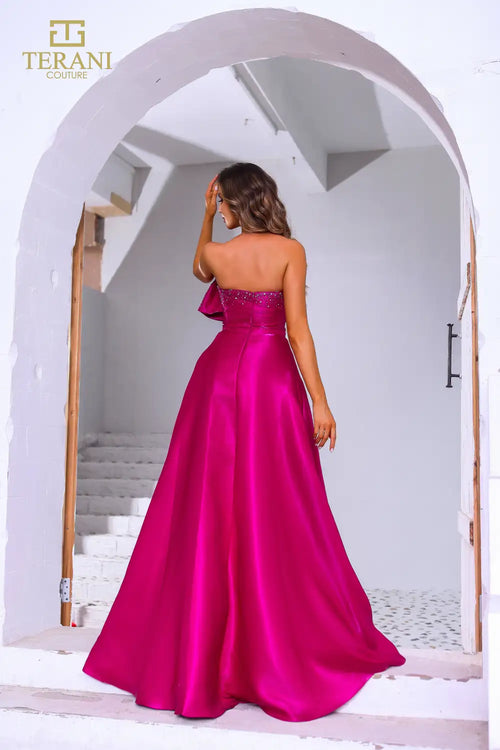 Terani Couture 251E4051 Evening Strapless A-Line Beaded Formal Emerald Metallic Dress