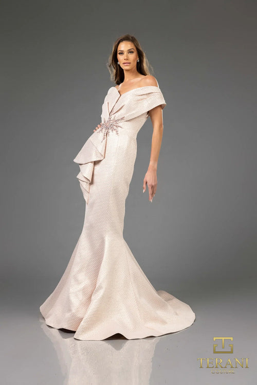 Terani Couture 251E4201 Elegant Glamorous Evening One-Shoulder Trumpet Jacquard Dress