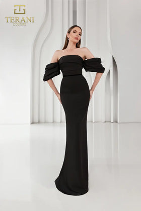 Terani Couture 251E4204 Elegant Glamorous Evening Off-Shoulder Long Matte Satin Dress