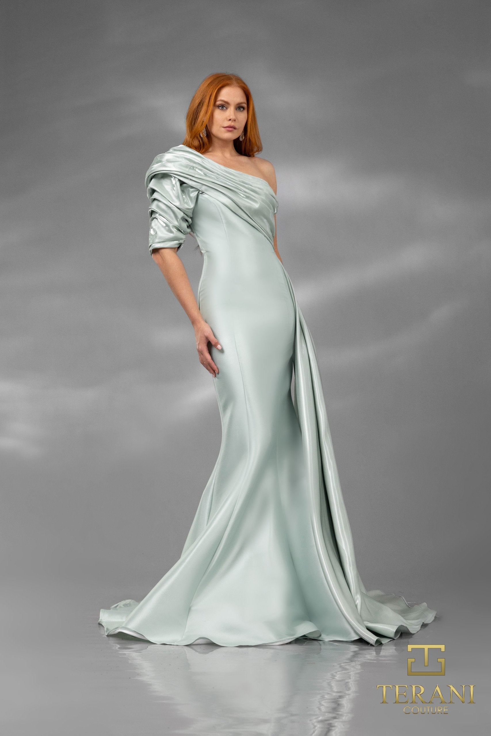 Terani Couture 251E4205 Vestido de sirena de un solo hombro con sobrefalda