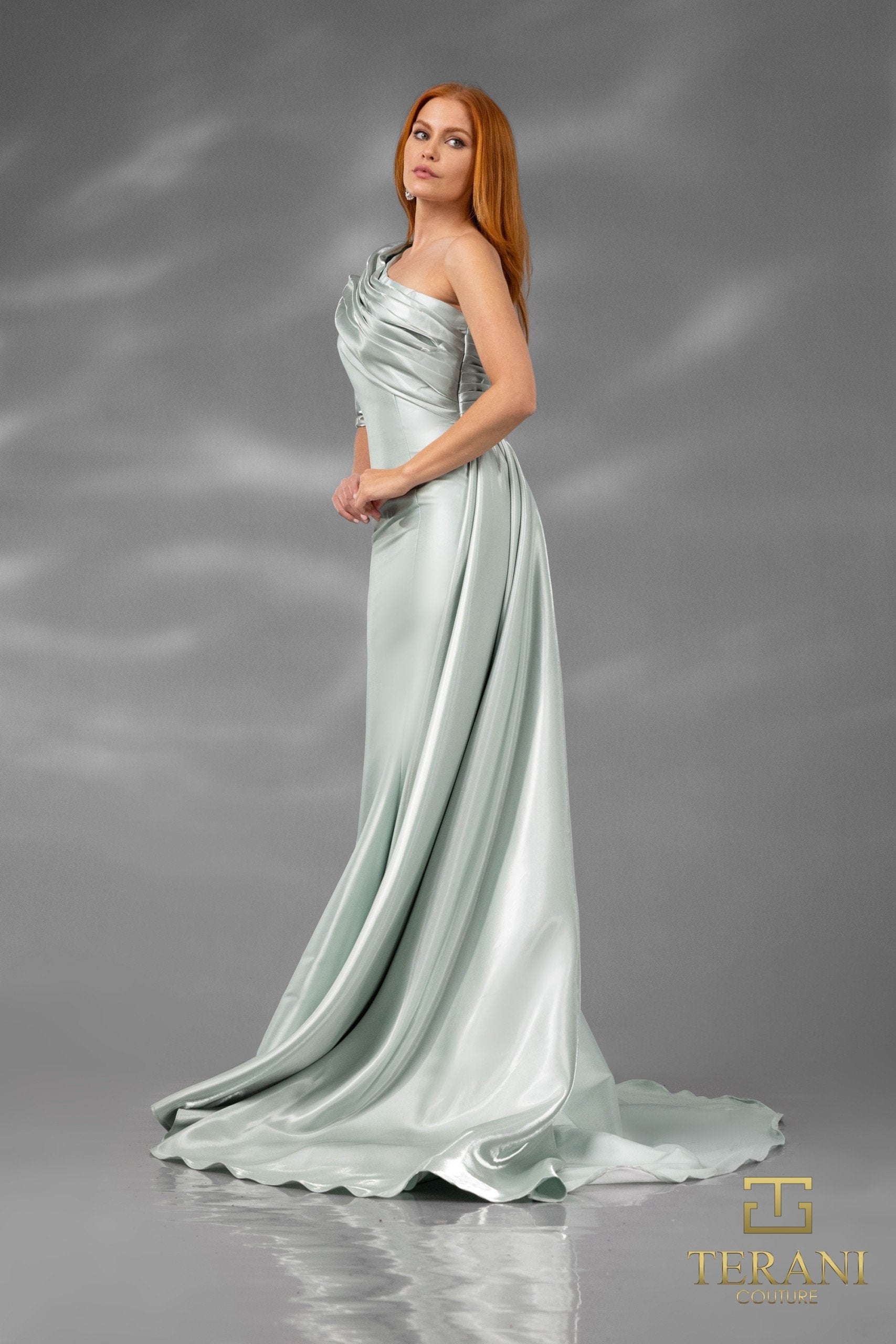 Terani Couture 251E4205 Vestido de sirena de un solo hombro con sobrefalda