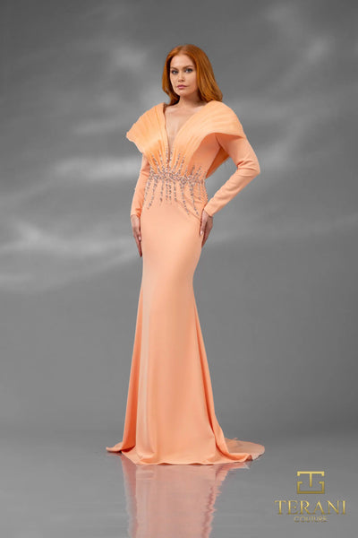 Terani Couture 251E4222 Long Sleeve Fitted Beaded Formal Evening Gown