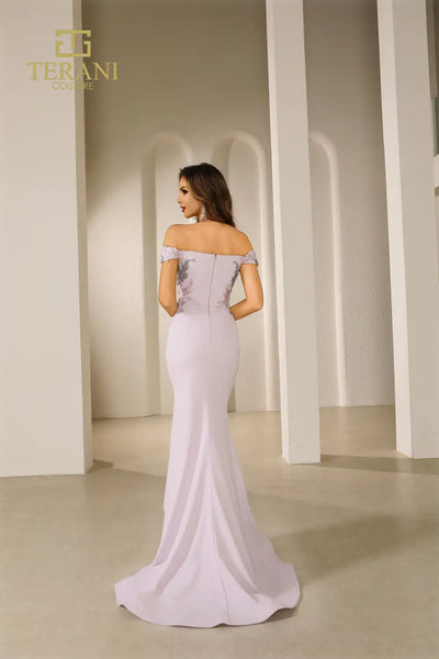 Terani Couture 251E4237 Formal Ruffled Cap Sleeve Long Evening Stretch Taffeta Dress