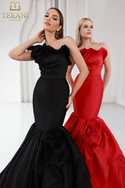 Terani Couture 251E4272 3D Floral Appliqué Fitted Long Prom Gown