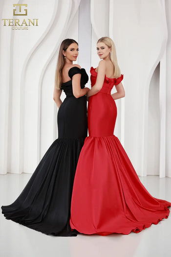 Vestido de fiesta largo entallado con apliques florales 3D Terani Couture 251E4272