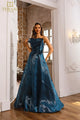 Vestido de noche azul sin mangas con corte A y efecto desgastado brillante Terani Couture 251e4287 