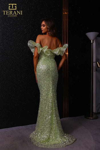 Formal Dresses Long Formal Fitted Sequin Ruffled Evening Gown Citrine