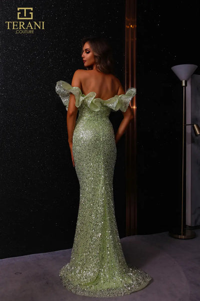 Formal Dresses Long Formal Fitted Sequin Ruffled Evening Gown Citrine