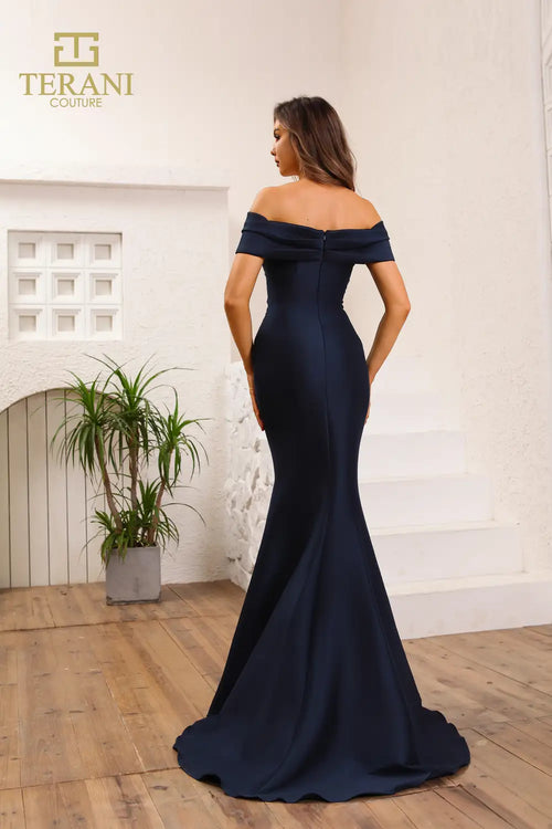 Terani Couture 251E4565 Elegant Evening Off-Shoulder Mermaid Long Formal Mikado Dress