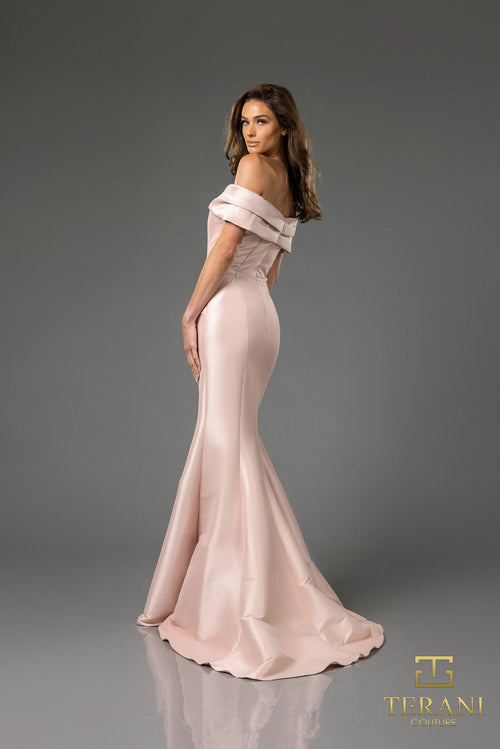 Terani Couture 251E4565 Elegant Evening Off-Shoulder Mermaid Long Formal Mikado Dress