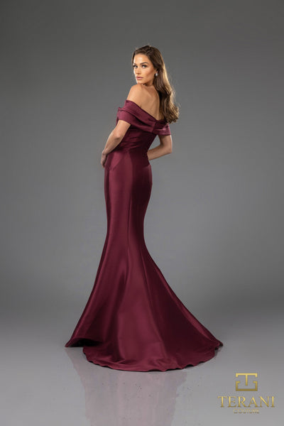 Terani Couture 251E4565 Elegant Evening Off-Shoulder Mermaid Long Formal Mikado Dress