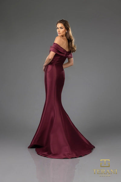 Terani Couture 251E4565 Sophisticated Formal Off-Shoulder Trumpet Evening Mikado Dress